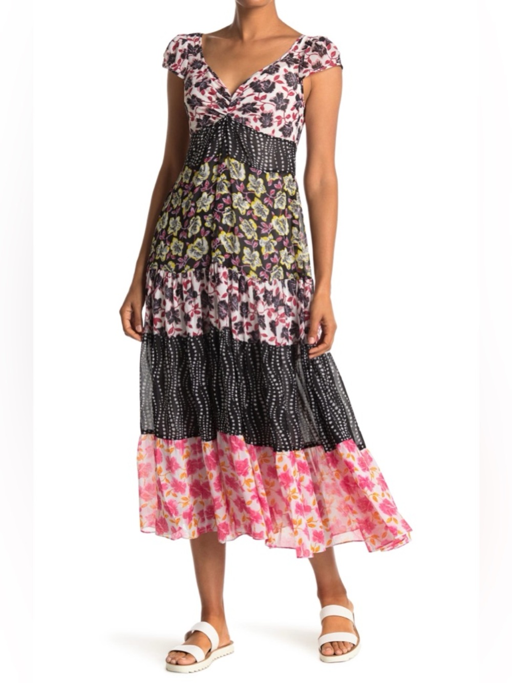 CINQUE A SEPT Manuela Printed Tiered Midi Dress Size 12 - Picture 1 of 4
